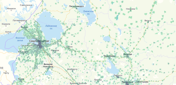 Зона покрытия МТС на карте Самара 